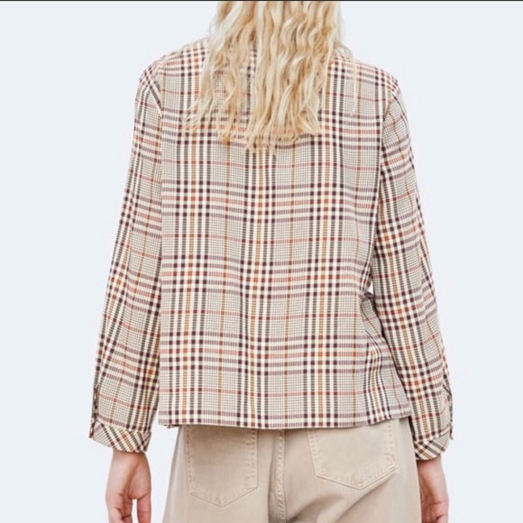 Classic Zara plaid fall cotton blouse - Picture 3 of 5